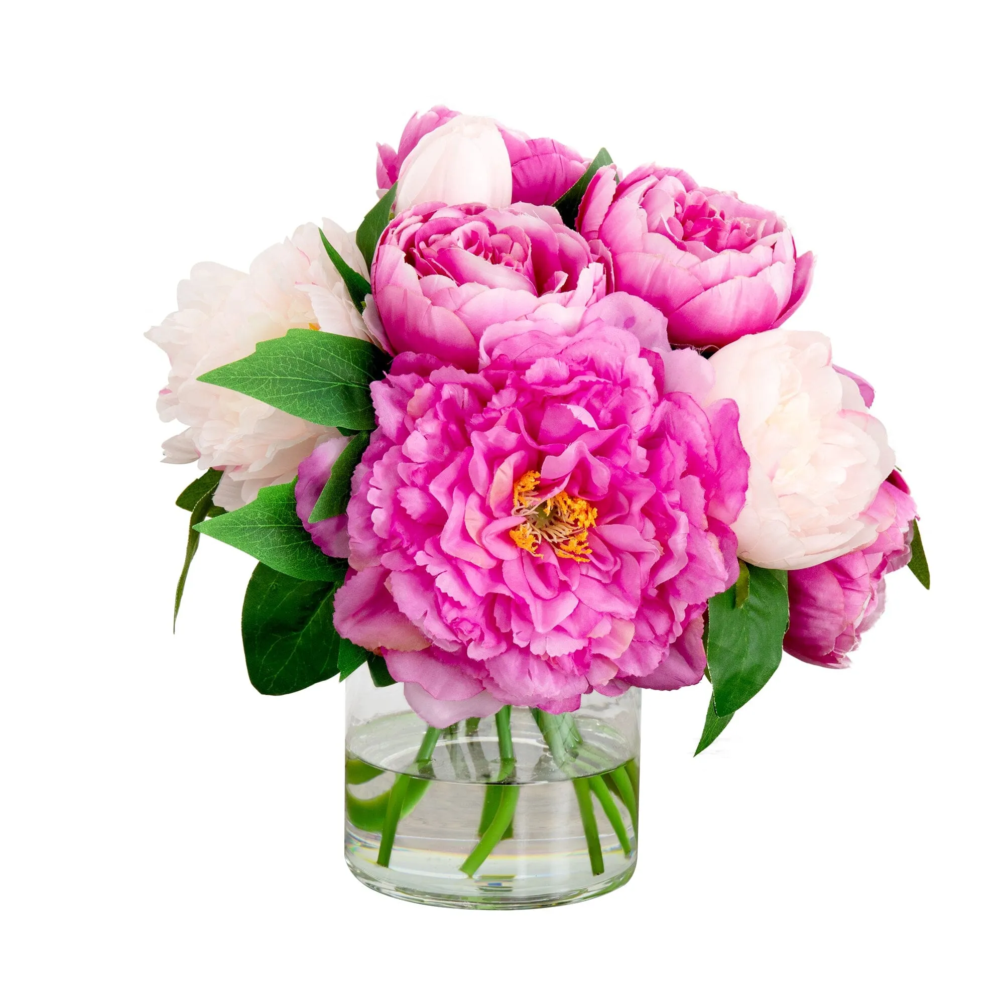 12” Artificial Peony Arrangement in Glass Vase