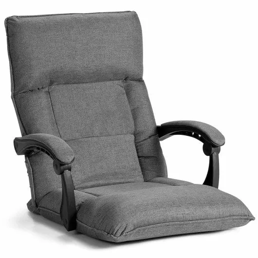 14-Position Floor Chair Lazy Sofa with Adjustable Back Headrest Waist-Gray