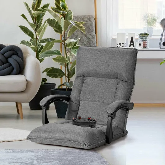 14-Position Floor Chair Lazy Sofa with Adjustable Back Headrest Waist-Gray