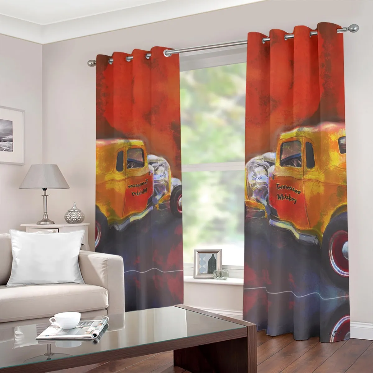 #182 JAXS N CROWN Blackout Grommet Curtains | 265(gsm) hot rod print