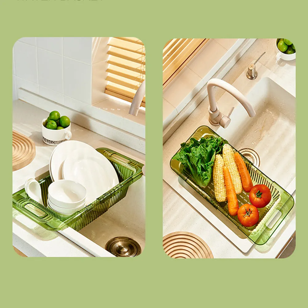 2 Pack Retractable Dish Drying Rack Basket Drainer Over The Sink(Clear)