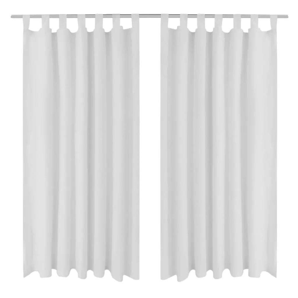 2 pcs White Micro-Satin Curtains with Loops 140 x 225 cm