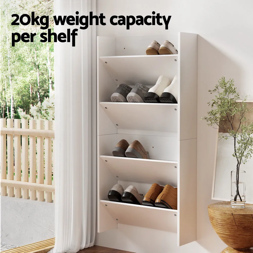 2-Tier Wall Mounted Shoe Racks for 24 Pairs - White, Artiss