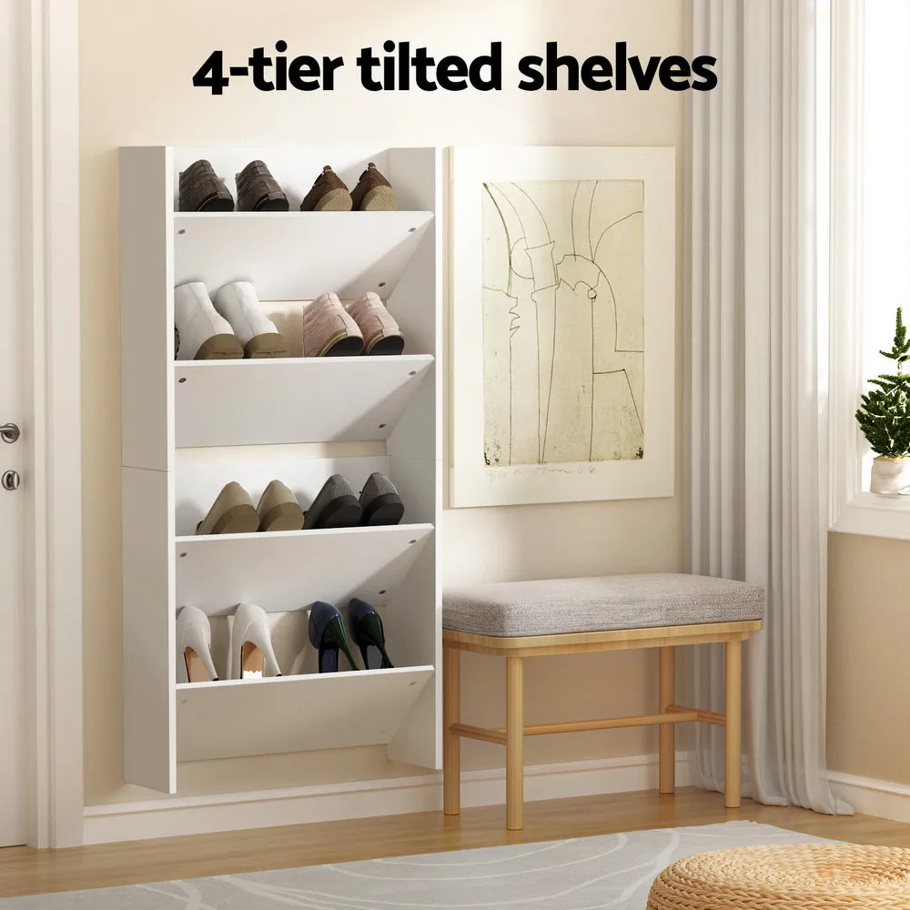 2-Tier Wall Mounted Shoe Racks for 24 Pairs - White, Artiss