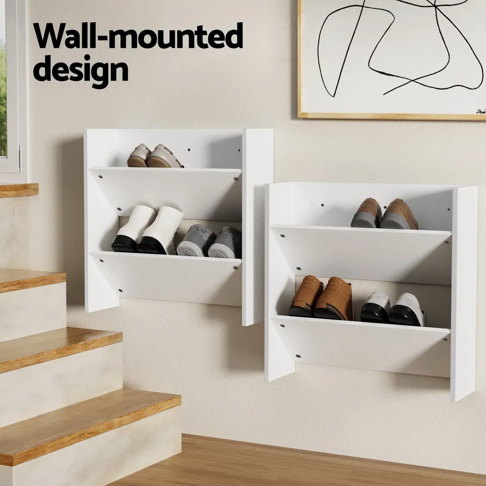 2-Tier Wall Mounted Shoe Racks for 24 Pairs - White, Artiss