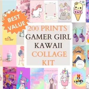 200 Pcs Gamer Girl Collage Kit PRINTABLE WALL ART, Kawaii Gamer Girl, Danish Pastel Wall Prints, Gamer Girl Decor, Anime, Kawaii Wall Decor