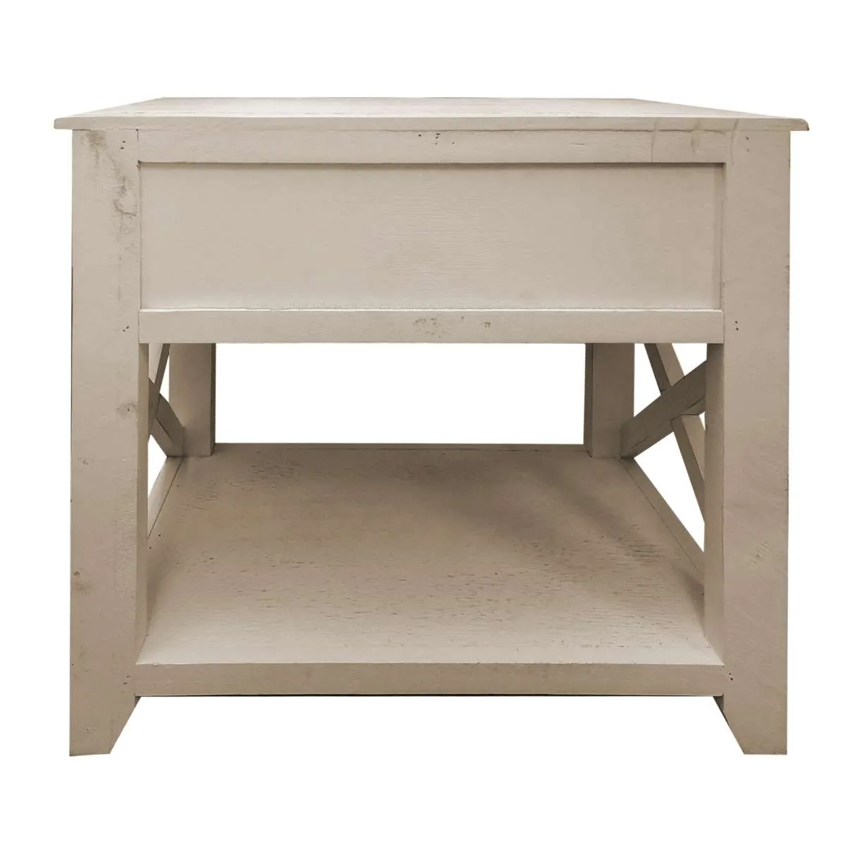 24 Inch Wooden 1 Drawer Sideend Table With Cross Sides And Open Bottom Shelf, White By Benzara