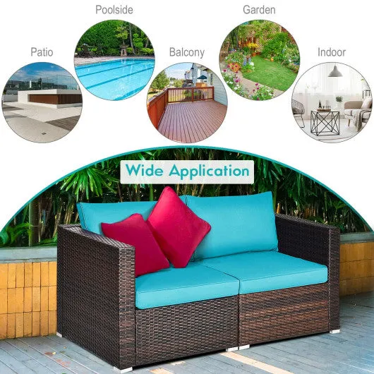 2PCS Patio Rattan Sectional Conversation Sofa Set-Blue