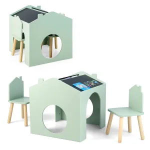 3 Pieces Wooden Kids Table and Chair Set with Chalkboards