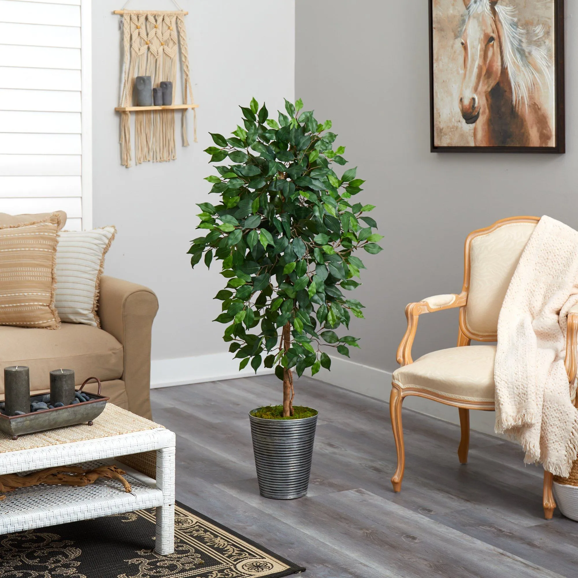 3.5’ Ficus Artificial Tree in Decorative Tin Planter