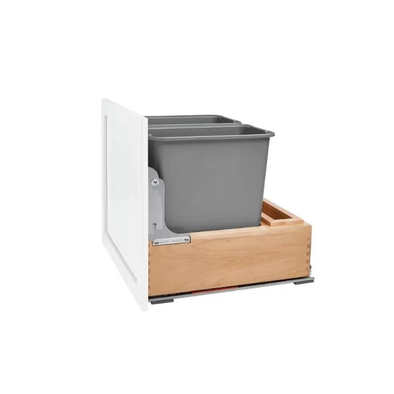 4WC Series White Undermount Double Waste Container Pull-Out Organizer (14.25" x 21.66" x 19.25")