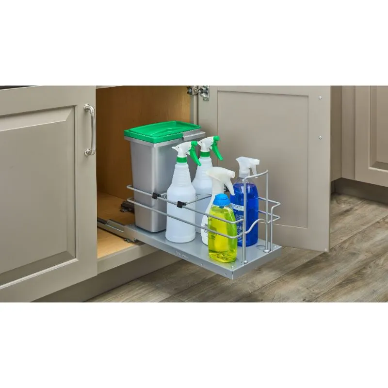 5SBWCC Series Metallic Silver Sink Base Waste and Cleaning Pull-Out Organizer (9" x 18.56" x 14.25")