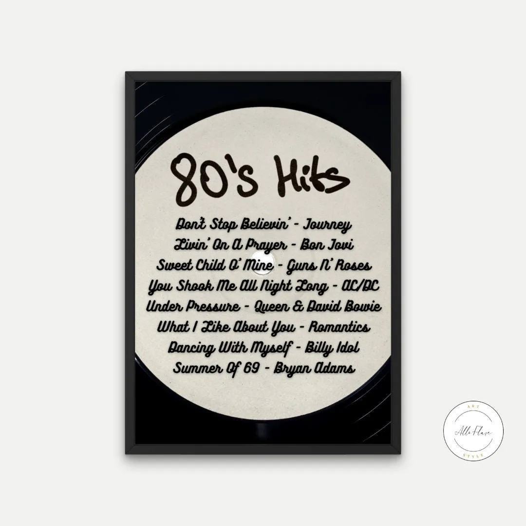 80S Hits Black & White Poster INSTANT DOWNLOAD Art Print, 80'S Music Poster, Rock Music Wall Art, 80S Nostalgia, 80S Theme Part, Decades Party Poster