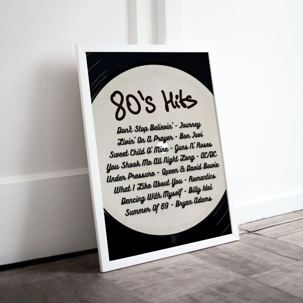 80S Hits Black & White Poster INSTANT DOWNLOAD Art Print, 80'S Music Poster, Rock Music Wall Art, 80S Nostalgia, 80S Theme Part, Decades Party Poster