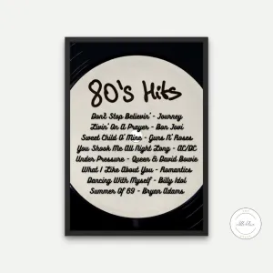 80S Hits Black & White Poster INSTANT DOWNLOAD Art Print, 80'S Music Poster, Rock Music Wall Art, 80S Nostalgia, 80S Theme Part, Decades Party Poster