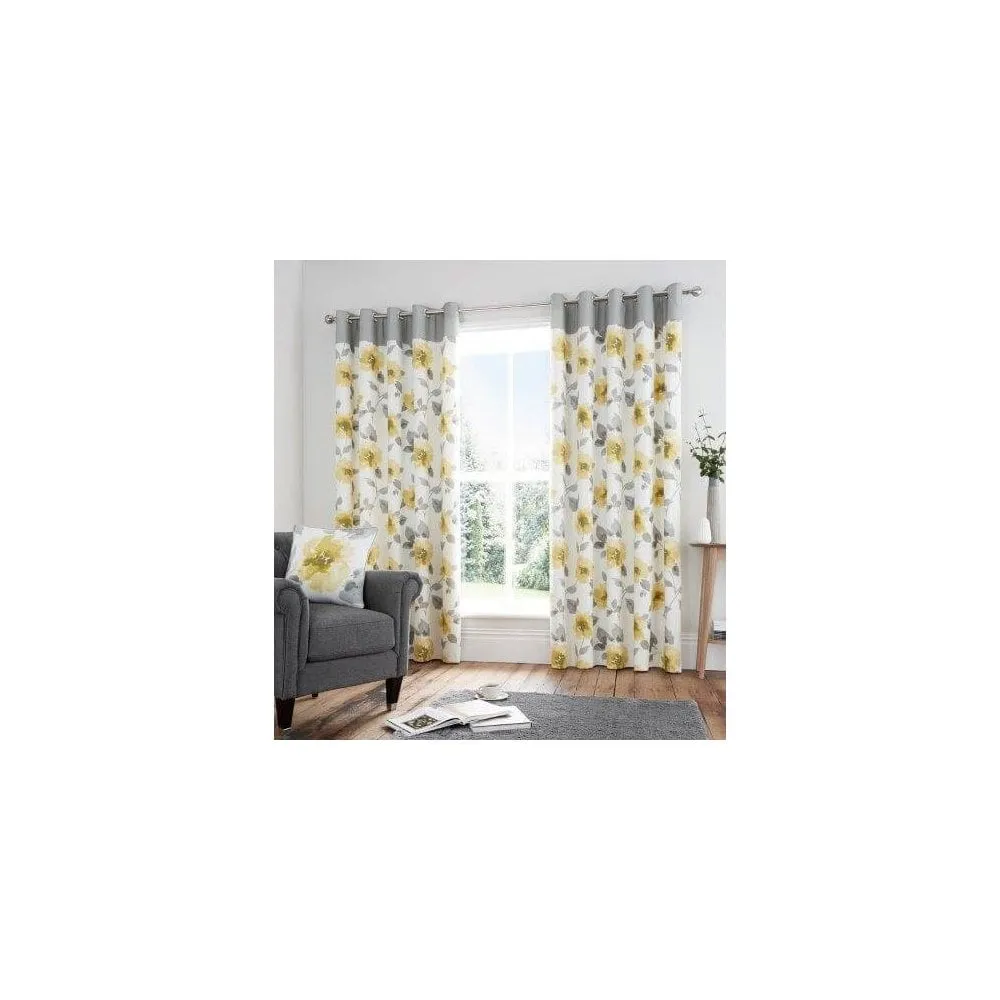 Adriana Floral Ochre Eyelet Curtains