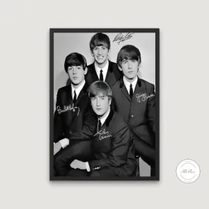 Autographed The Beatles Poster Black And White PRINTABLE WALL ART, Rock Music Wall Decor, Vintage Wall Art, Band Poster, Beatles Memorabilia, Vintage Poster Gift