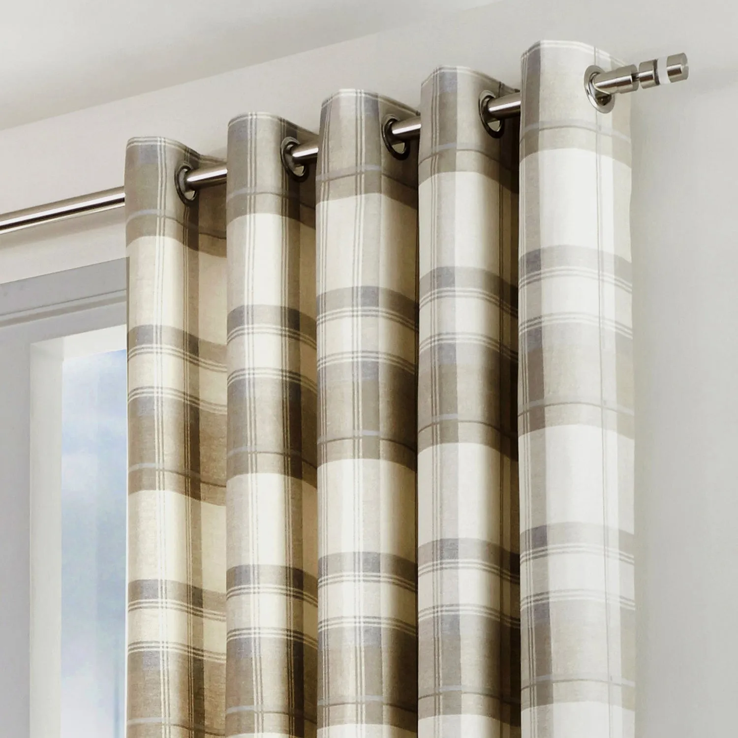 Balmoral Check Natural Eyelet Curtains