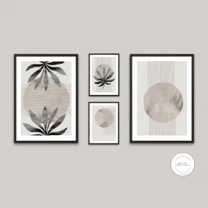 Beige Wall Art Set 4 PRINTABLE ART, Abstract Minimal Print Set, Black And White Art Set, Alternative Wall Decor, Botanical Wall Art, Grunge Posters