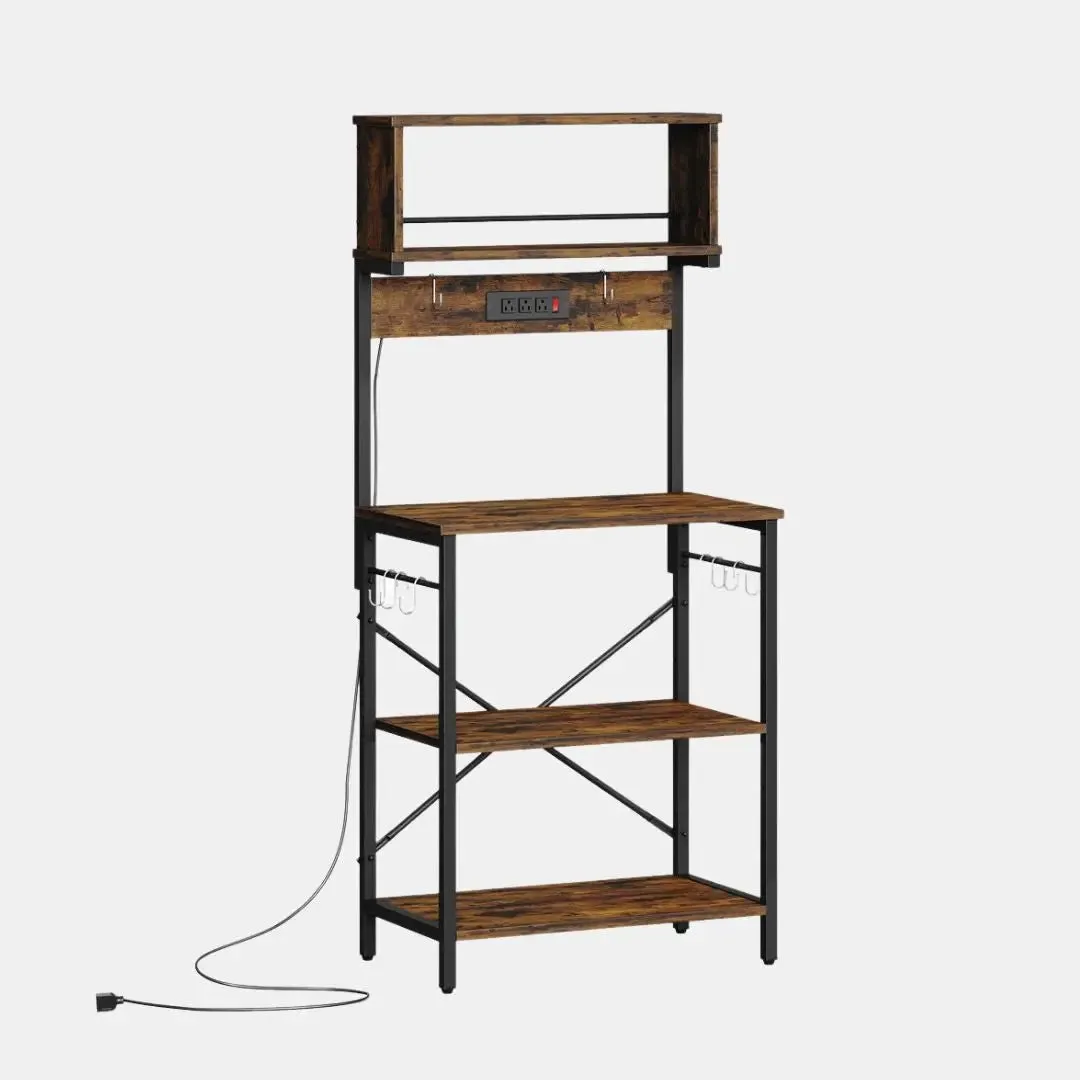 Bestier 60 inch Bakers Rack with Power Outlet, 5 Tiers Coffee Bar Table with Storage