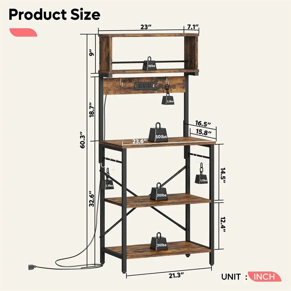 Bestier 60 inch Bakers Rack with Power Outlet, 5 Tiers Coffee Bar Table with Storage