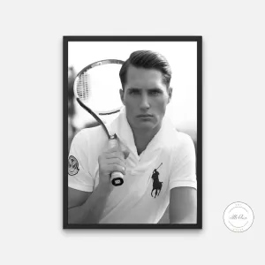 Black & White Preppy Tennis Poster PRINTABLE WALL ART, Luxury Fashion Poster, Preppy Wall Art, Polo Poster, Preppy Luxury Aesthetic, Male Model