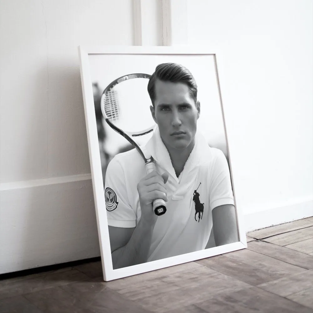 Black & White Preppy Tennis Poster PRINTABLE WALL ART, Luxury Fashion Poster, Preppy Wall Art, Polo Poster, Preppy Luxury Aesthetic, Male Model