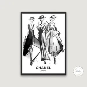 Black And White Luxury Designer Fashion Illustration PRINTABLE WALL ART, Closet Glam Room Decor, Designer Print, Fashion Art Print, Chic Poster