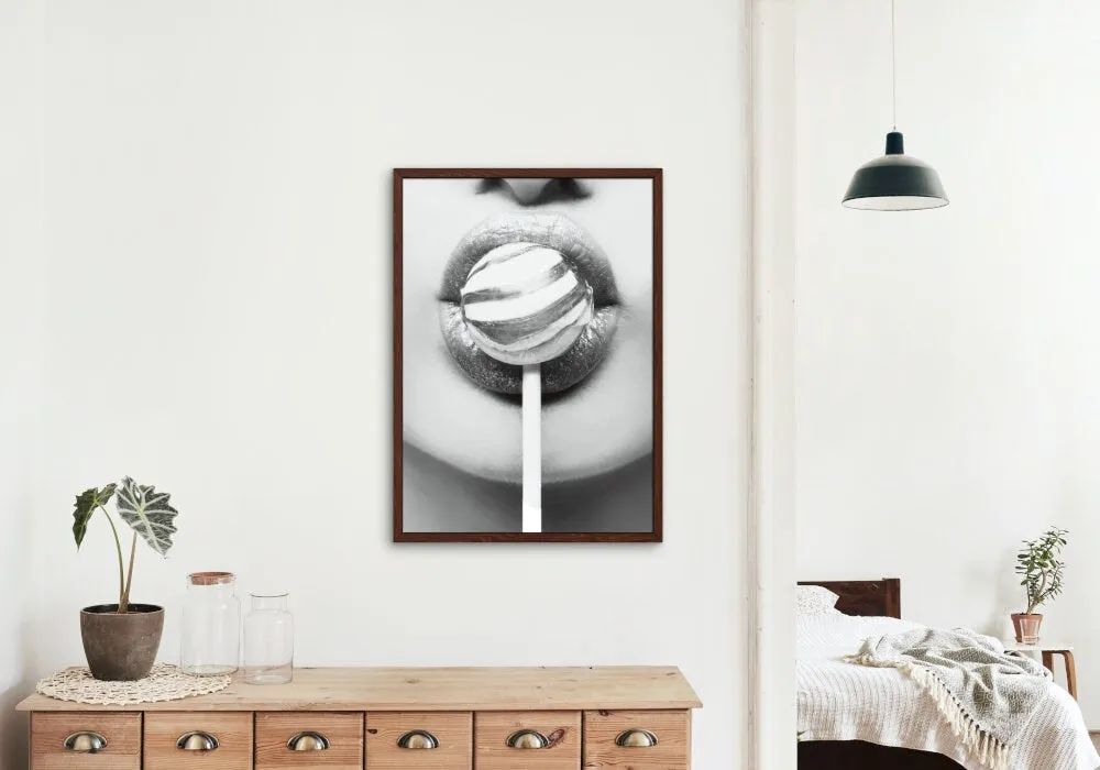 Black And White Pop Art Lips Lollipop Wall Art PRINTABLE WALL ART, Designer Wall Art, B&W Fashion Poster, Glam Decor, Modern Wall Art, Scandi