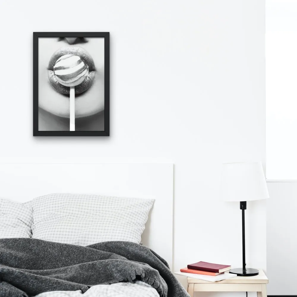 Black And White Pop Art Lips Lollipop Wall Art PRINTABLE WALL ART, Designer Wall Art, B&W Fashion Poster, Glam Decor, Modern Wall Art, Scandi