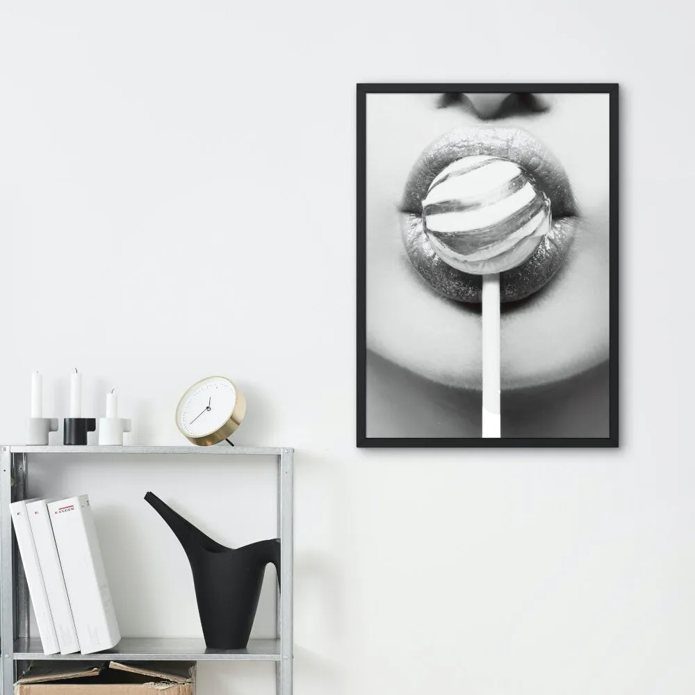 Black And White Pop Art Lips Lollipop Wall Art PRINTABLE WALL ART, Designer Wall Art, B&W Fashion Poster, Glam Decor, Modern Wall Art, Scandi