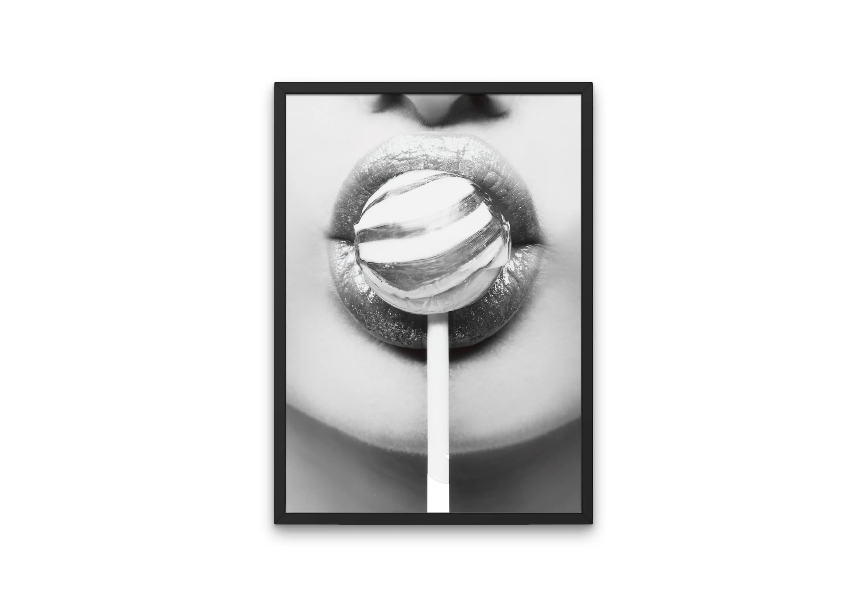 Black And White Pop Art Lips Lollipop Wall Art PRINTABLE WALL ART, Designer Wall Art, B&W Fashion Poster, Glam Decor, Modern Wall Art, Scandi