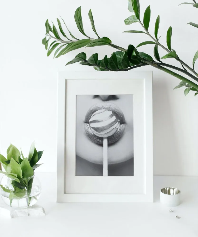 Black And White Pop Art Lips Lollipop Wall Art PRINTABLE WALL ART, Designer Wall Art, B&W Fashion Poster, Glam Decor, Modern Wall Art, Scandi