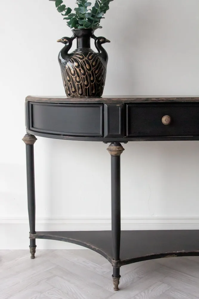 Black Vintage Style Metal Distressed Console Table With Drawer