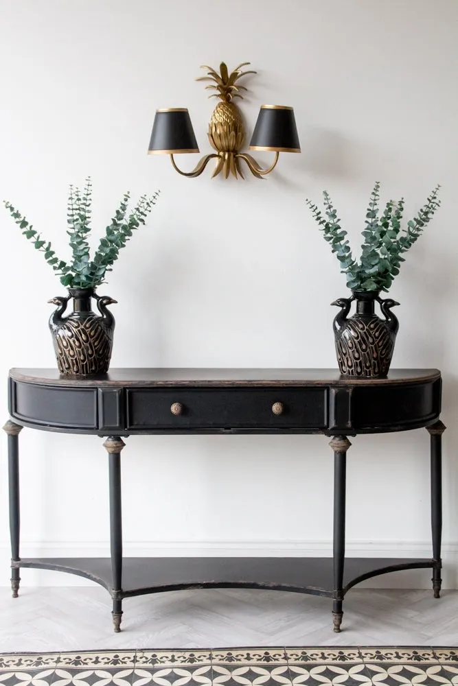 Black Vintage Style Metal Distressed Console Table With Drawer