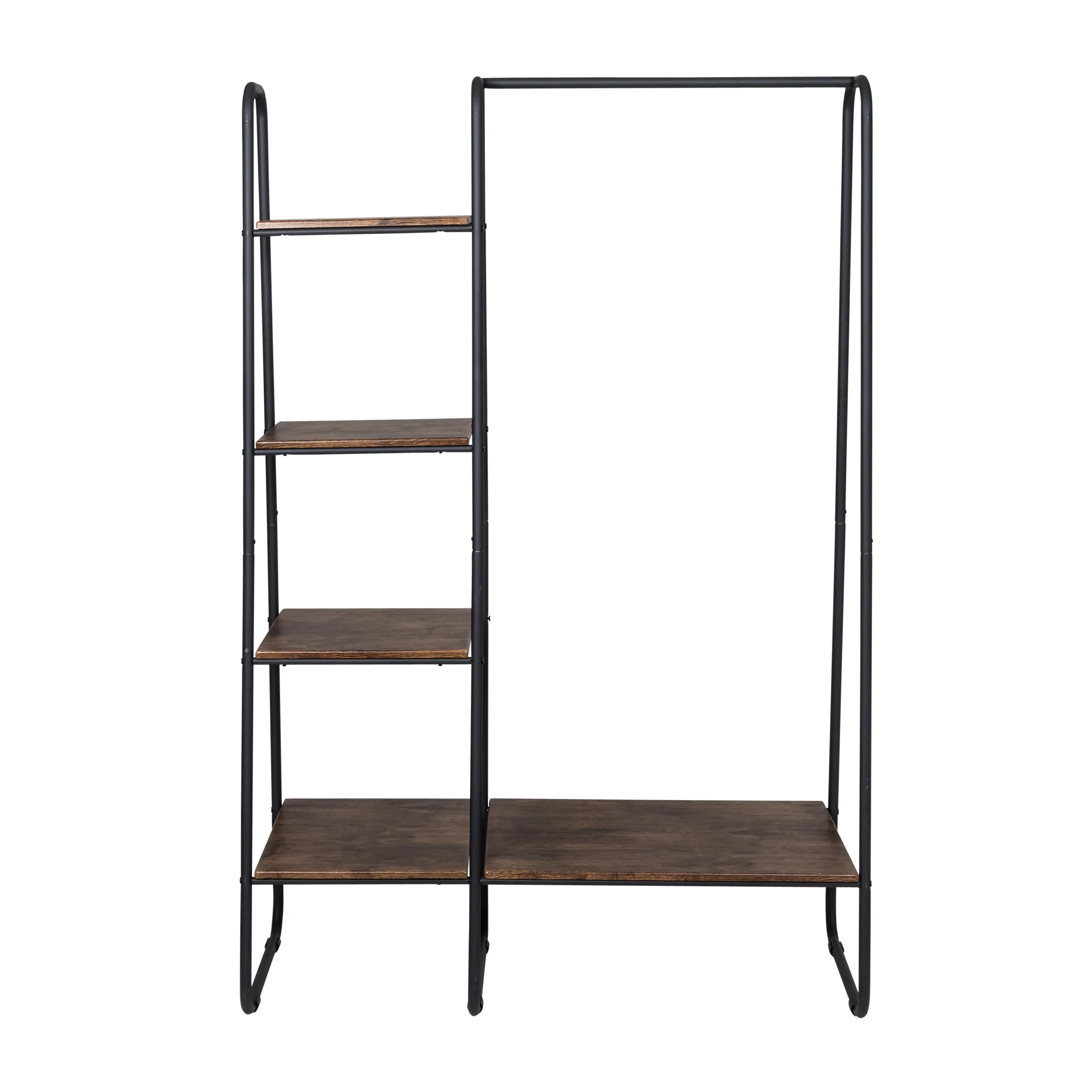 Black/Natural Freestanding Metal Clothing Rack with Wood Shelves