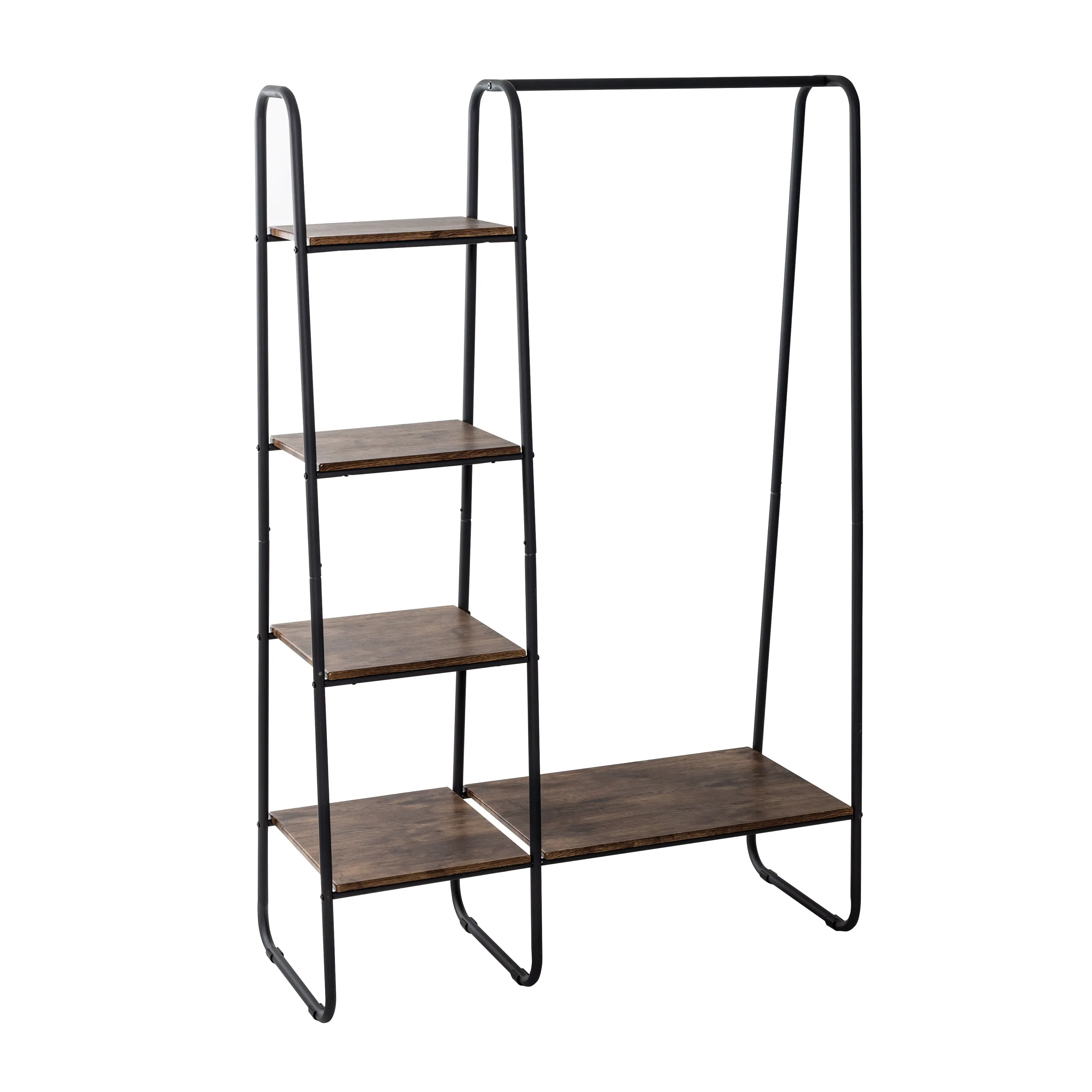 Black/Natural Freestanding Metal Clothing Rack with Wood Shelves