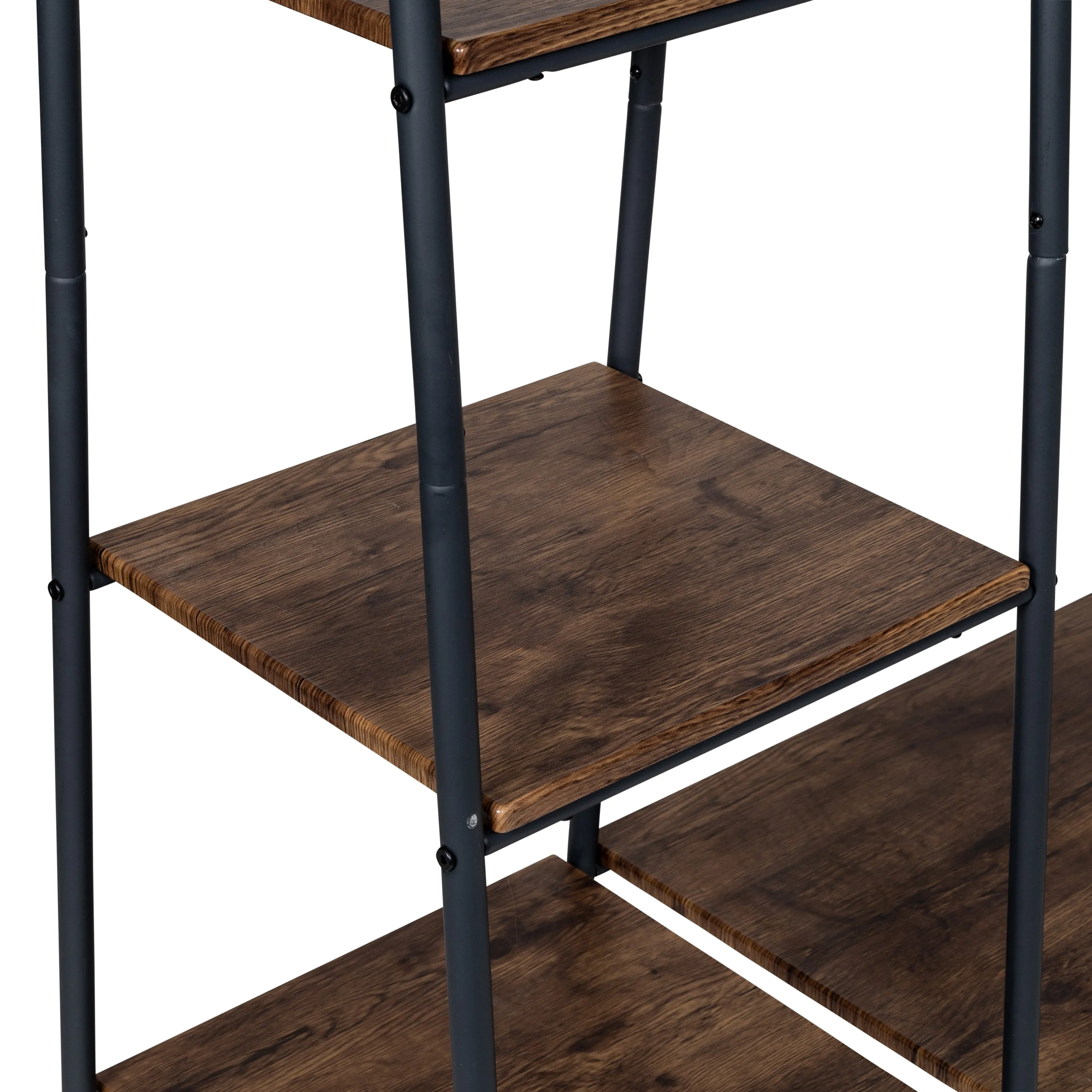 Black/Natural Freestanding Metal Clothing Rack with Wood Shelves