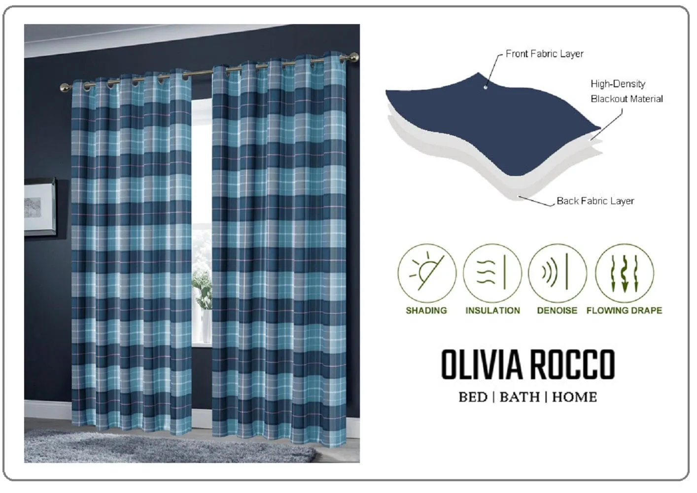 Blackout Thermal Curtains with Check and Marble Design Energy Saving Light Blocking Panels Multiple Sizes and Colours by OLIVIA ROCCO