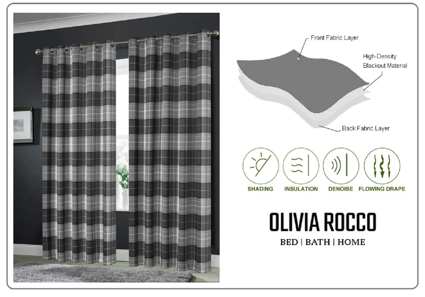 Blackout Thermal Curtains with Check and Marble Design Energy Saving Light Blocking Panels Multiple Sizes and Colours by OLIVIA ROCCO