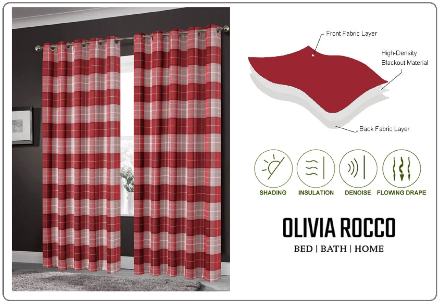 Blackout Thermal Curtains with Check and Marble Design Energy Saving Light Blocking Panels Multiple Sizes and Colours by OLIVIA ROCCO