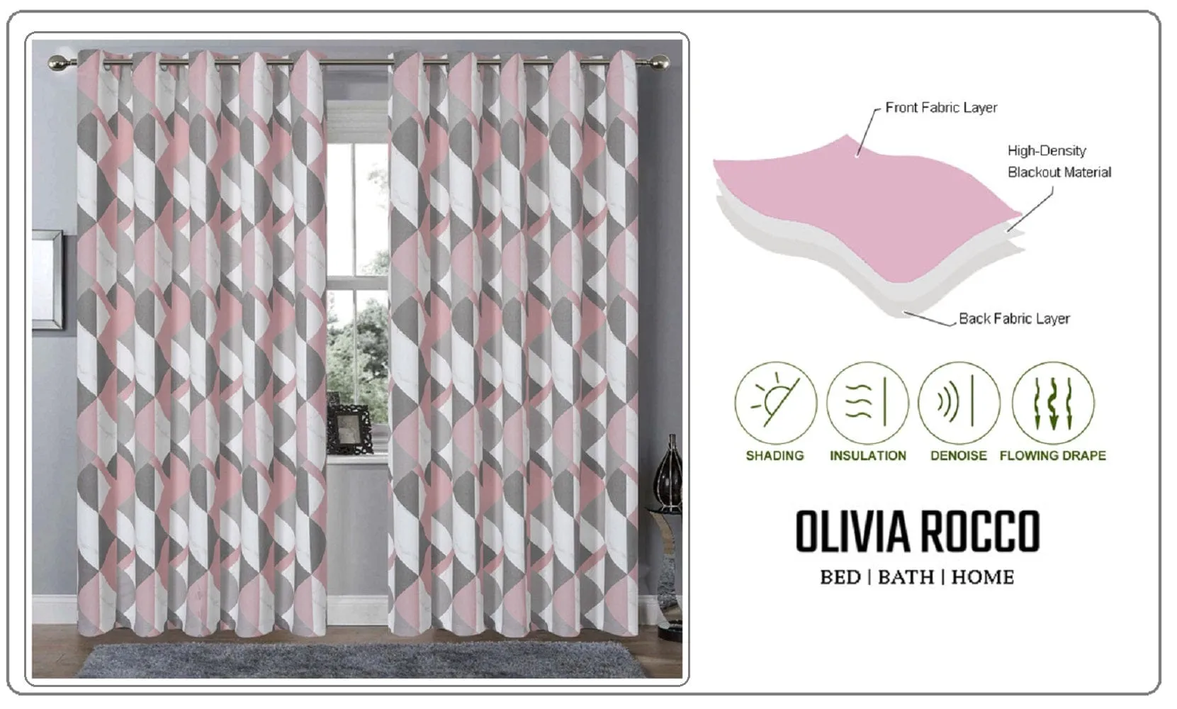 Blackout Thermal Curtains with Check and Marble Design Energy Saving Light Blocking Panels Multiple Sizes and Colours by OLIVIA ROCCO