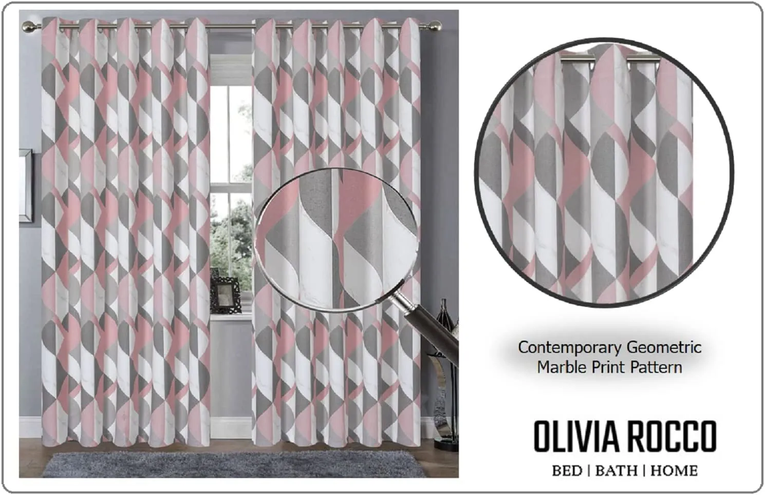 Blackout Thermal Curtains with Check and Marble Design Energy Saving Light Blocking Panels Multiple Sizes and Colours by OLIVIA ROCCO