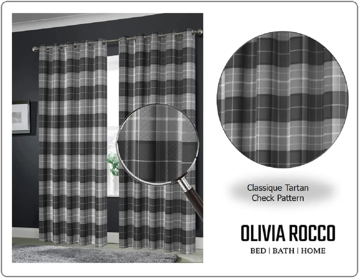 Blackout Thermal Curtains with Check and Marble Design Energy Saving Light Blocking Panels Multiple Sizes and Colours by OLIVIA ROCCO