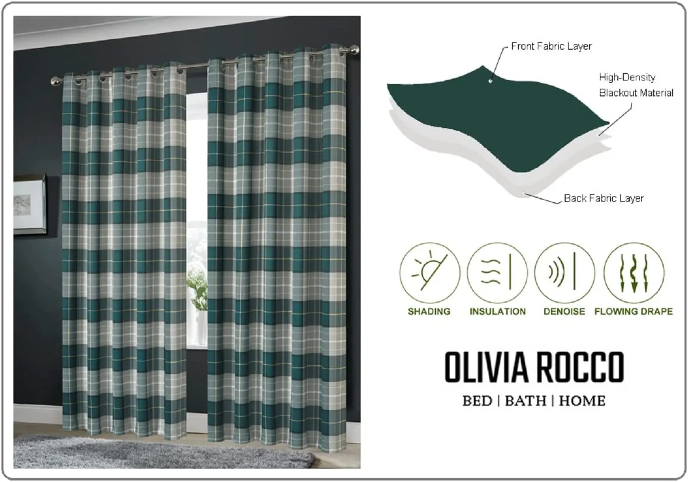 Blackout Thermal Curtains with Check and Marble Design Energy Saving Light Blocking Panels Multiple Sizes and Colours by OLIVIA ROCCO