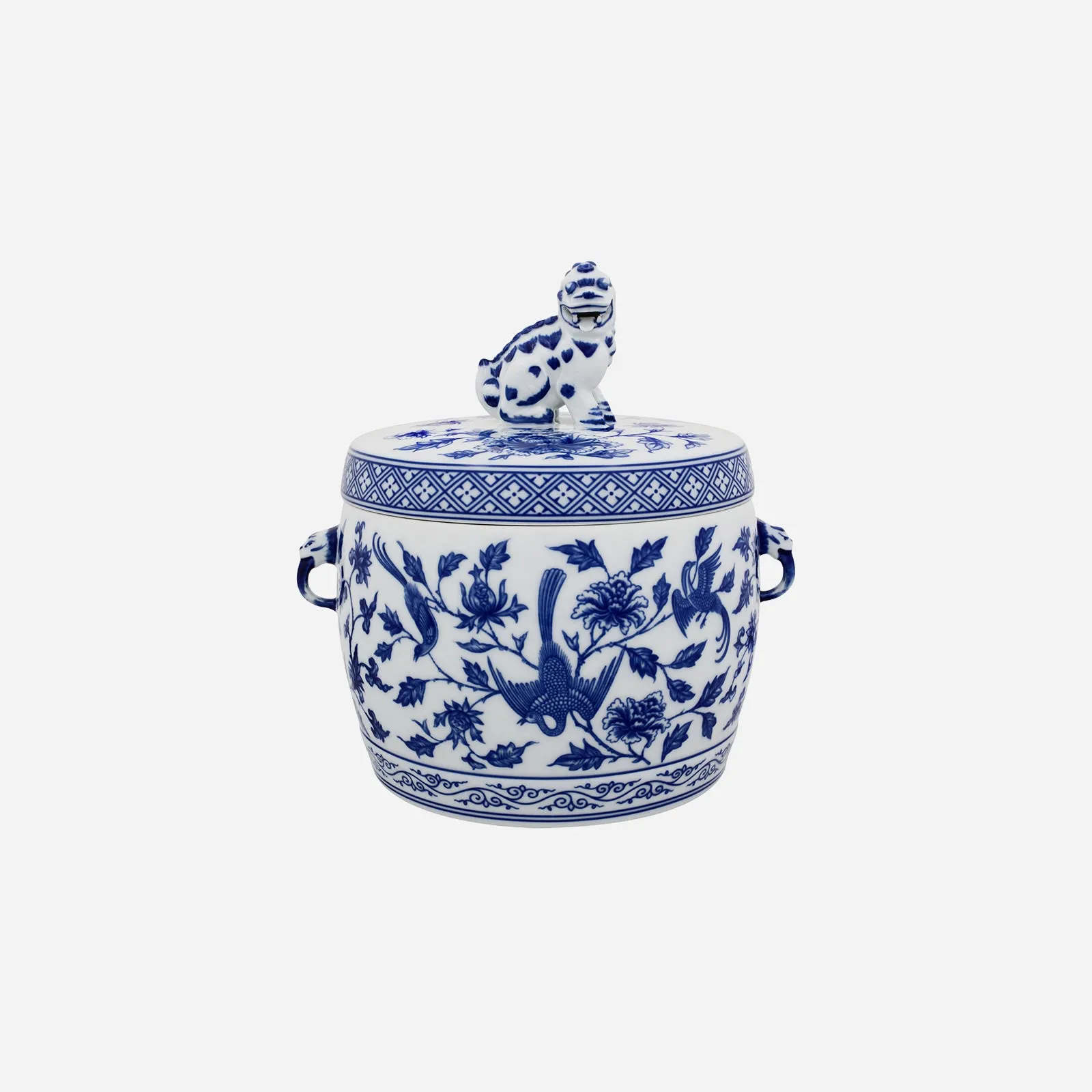 Blue and White Foo Dog Lidded Jar - Large