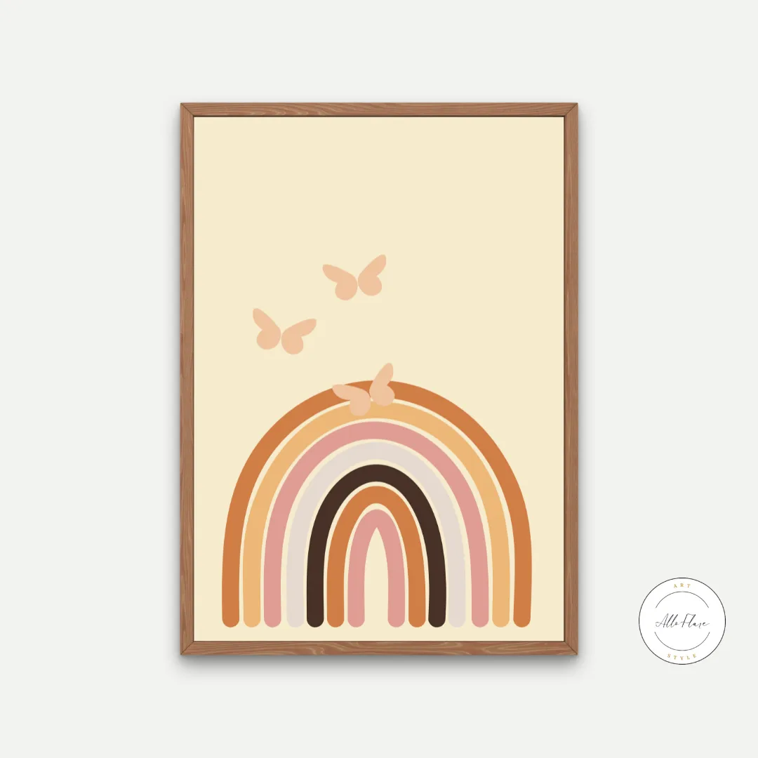 Boho Rainbow Wall Art INSTANT DOWNLOAD Art Print, Boho Décor, Butterflies, Neutral Wall Art, Boho Rainbow Wall Art