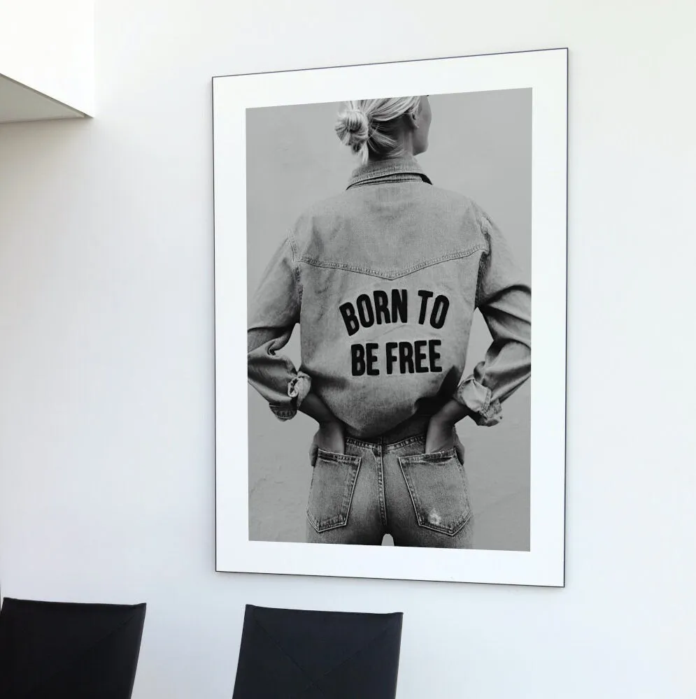 Born To Be Free Fashion Photography Black And White Poster PRINTABLE ART, Inspirational Quote, Black And White Rock And Roll Posters, Fashion Print