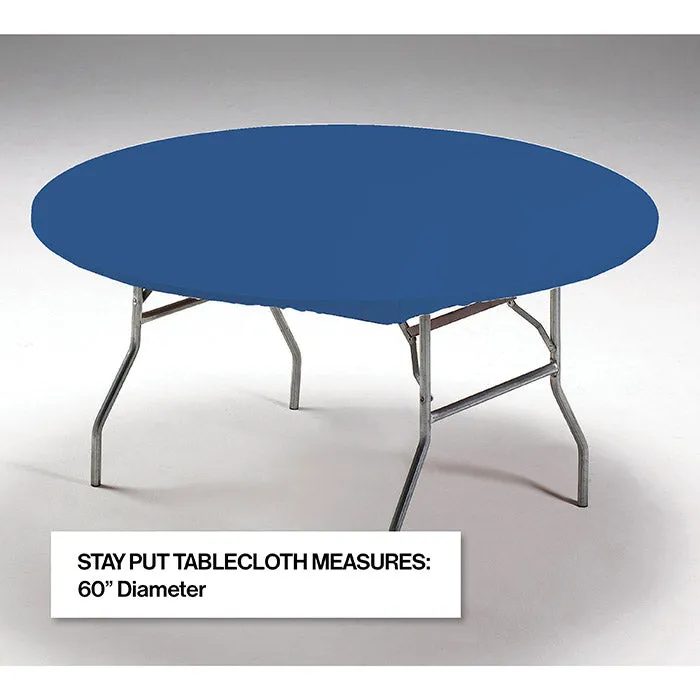 Bulk Royal Blue Stay Put Plastic Round Table Covers (12 per Case)