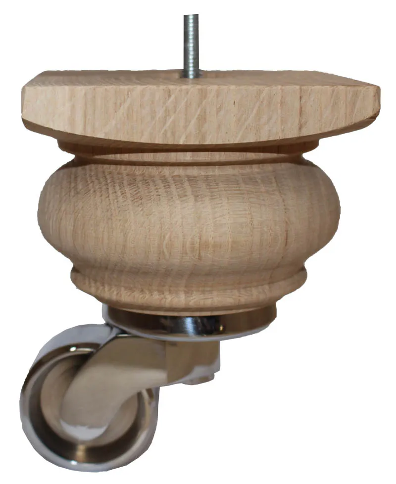 Clare Solid Oak Furniture Legs with Extra Large Shallow Cup Castors